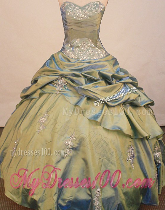 Inexpensive Appliques Olive Green Quinceanera Dresses with Pick Ups